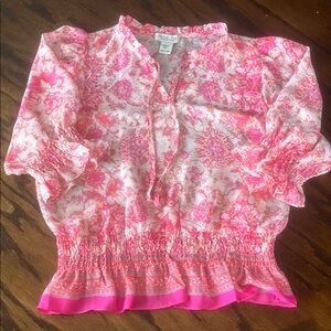 Pink and Orange Smocked Floral Top